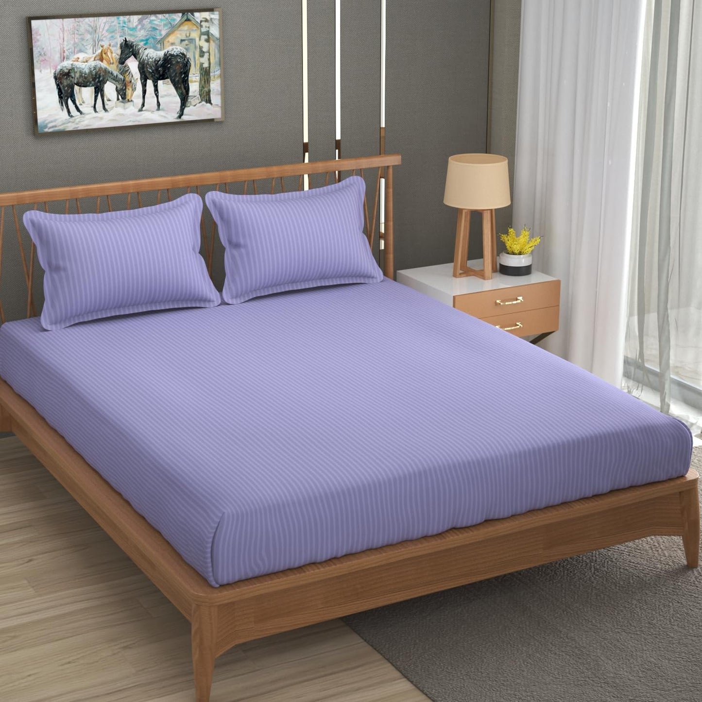 Premium Cotton Double Bed Sheet with 2 Pillow Covers(Color-Purple)